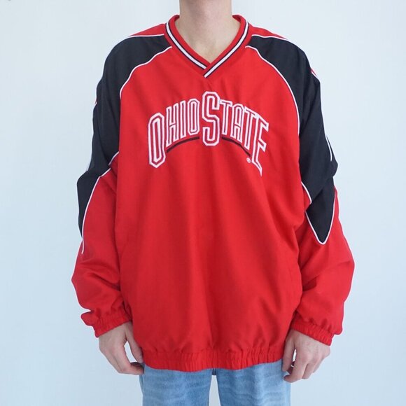 Ohio State Buckeyes 58 Sports Collegiate Red Black Cotton Lined Windbreaker Coat - Picture 3 of 11